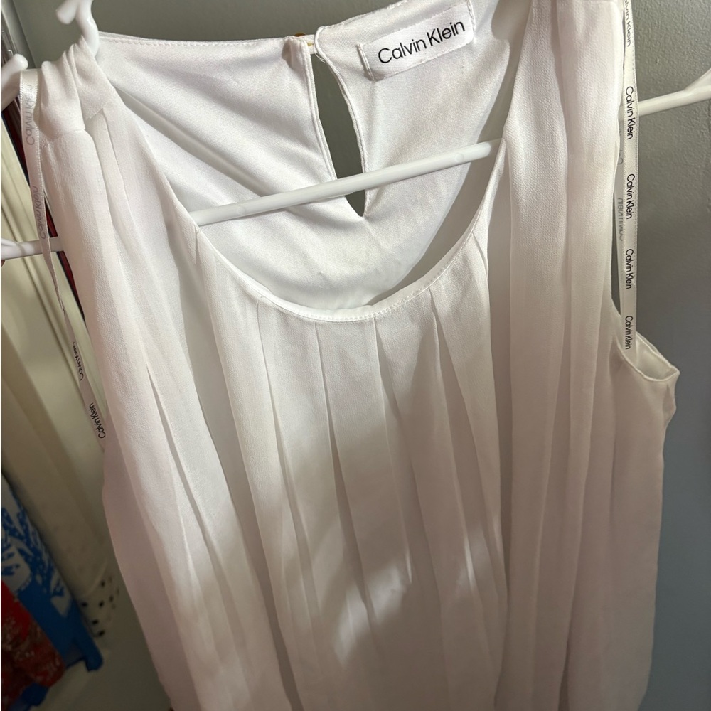 Calvin Klein White Pleated Camisole Tank